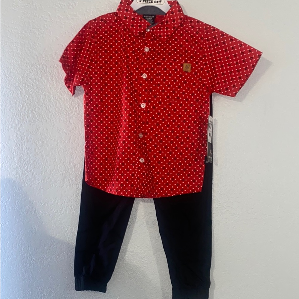 American hawk Red  Shirt and Black Pants Set